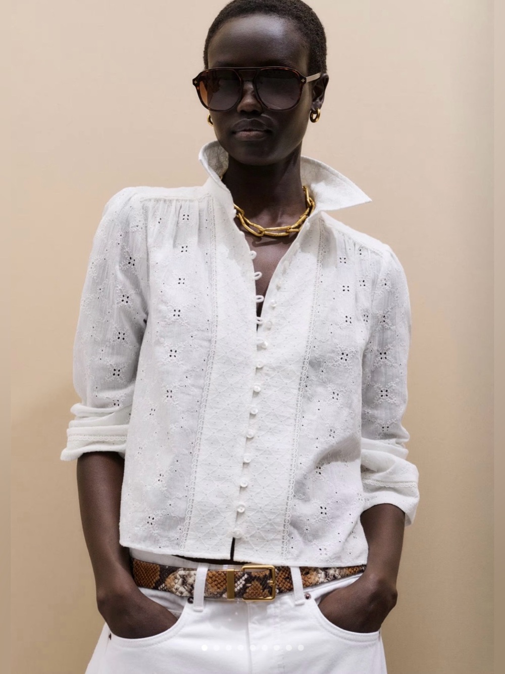 ME+EM Cropped cotton blouse with broderie anglaise Size 4